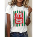 Women's Cotton Short-Sleeve Graphic Tee - Sardines Tin Art Print, Cartoon Style, Casual Everyday Wear