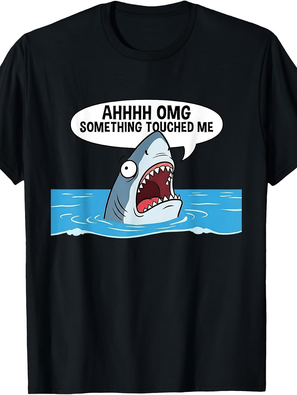 Ahhhh Omg Something Touched Me Funny Shark Meme Graphic Tee for Men Women, Hilarious Ocean Humor Short Sleeve T-Shirt, Casual Crew Neck Top for Shark Lover Gift