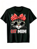 Cat Mom Vintage Graphic Crew Neck Short Sleeve Durable Outdoor Casual Unisex Tee