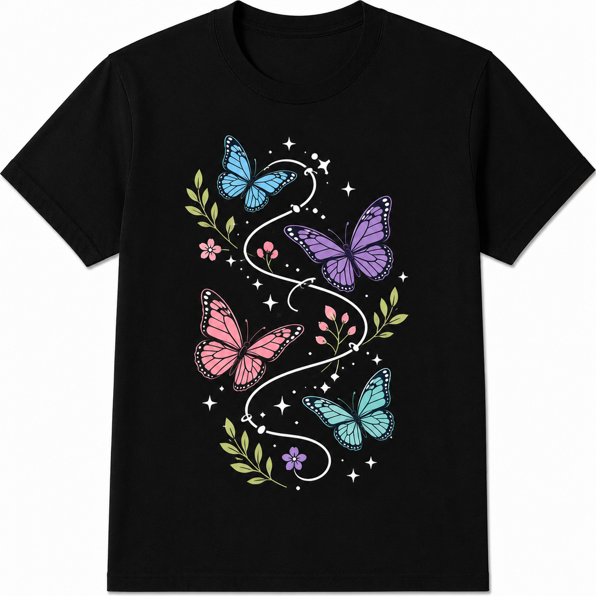 Butterfly Floral Botanical Nature Print Summer Casual Trendy Gift Unisex Tee