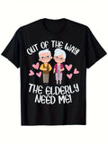 Out Of The Way The Elderly Need Me Funny Caregiver Graphic Tee for Men Women, CNA Nursing Home Worker Short Sleeve T-Shirt, Casual Crew Neck Top for Healthcare Gift