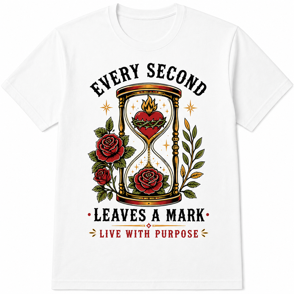 Vintage Hourglass Every Second Leaves Mark Gothic Tattoo Rose Retro Unisex Tee