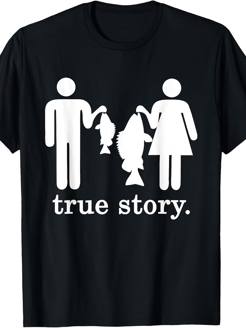 Small Fish Big Fish True Story Funny Fishing Lie Graphic Tee for Men Women, Angler Humor Short Sleeve T-Shirt, Casual Crew Neck Top for Fisherman Gift