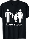 Small Fish Big Fish True Story Funny Fishing Lie Graphic Tee for Men Women, Angler Humor Short Sleeve T-Shirt, Casual Crew Neck Top for Fisherman Gift