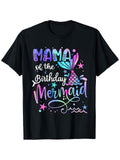Mom Of The Birthday Mermaid Cute Matching Family Graphic Tee for Men Women, Mermaid Birthday Short Sleeve T-Shirt, Casual Crew Neck Top for Mom Gift