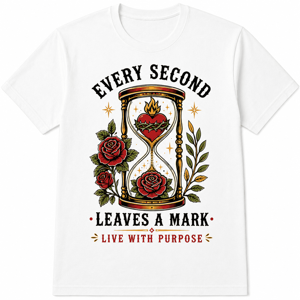 Vintage Hourglass Every Second Leaves Mark Gothic Tattoo Rose Retro Unisex Tee