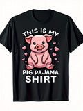 This Is My Pig Pajama Shirt Cute Pink Pig Animal Lover Graphic Tee for Men Women, Funny Farm Animal Short Sleeve T-Shirt, Casual Crew Neck Top for Pig Lover Gift