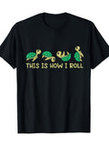 This Is How I Roll Cute Cartoon Turtle Graphic T-Shirt, Unisex Cotton Crew Neck Short Sleeve Tee, Funny Animal Casual Novelty Shirt, Gift For Turtle Lovers