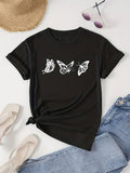 Butterfly Print Graphic Tee for Women, Cute Nature Inspired Spring Summer Short Sleeve T-Shirt, Breathable Soft Casual Round Neck Top for Daily Wear