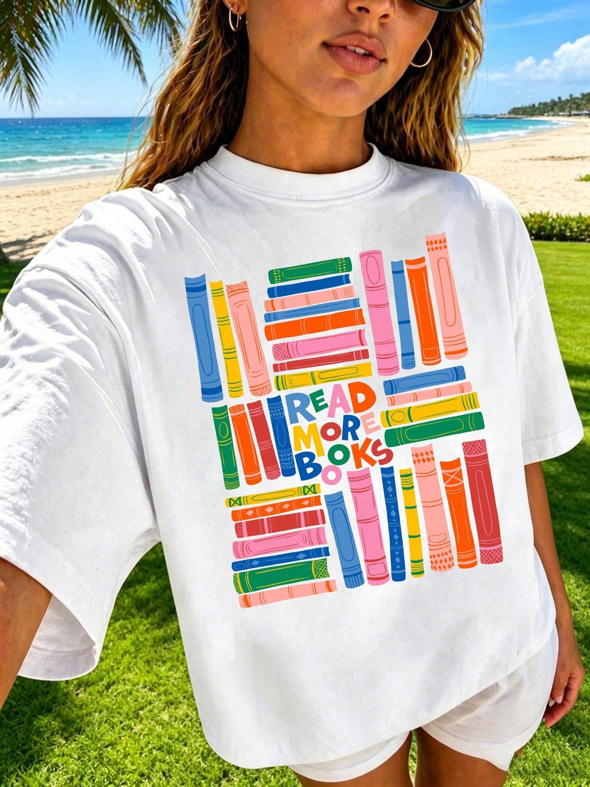Book Lover T Shirt Women Colorful Stacked Books Graphic Tee Cute Librarian Bookworm Tshirt
