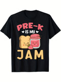 Pre-K Is My Jam Funny Back to School Graphic Tee for Women, Cute Toast Strawberry Print Short Sleeve T-Shirt, Preschool Teacher Casual Crew Neck Top