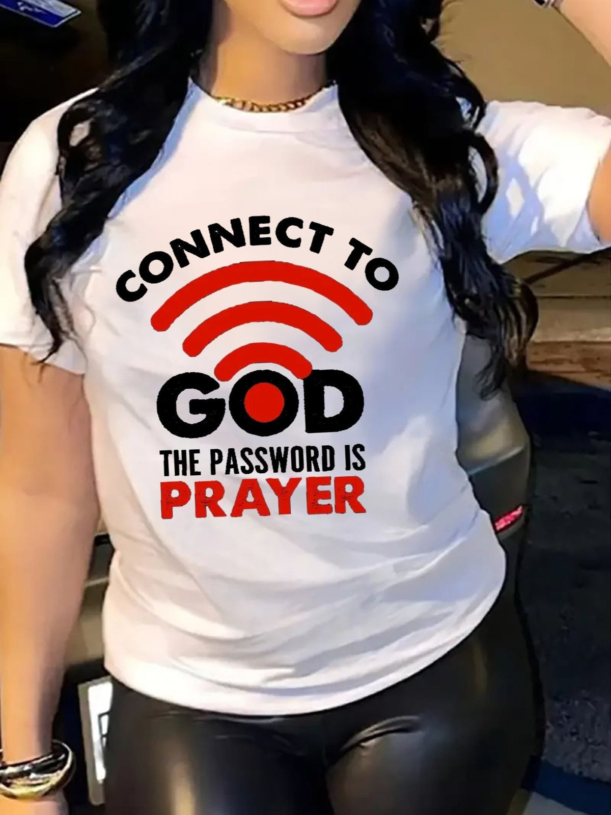 Women's Connect To God Prayer Graphic T‑Shirt, Faith Religious Wifi Quote Short Sleeve Crew Neck Casual Tee