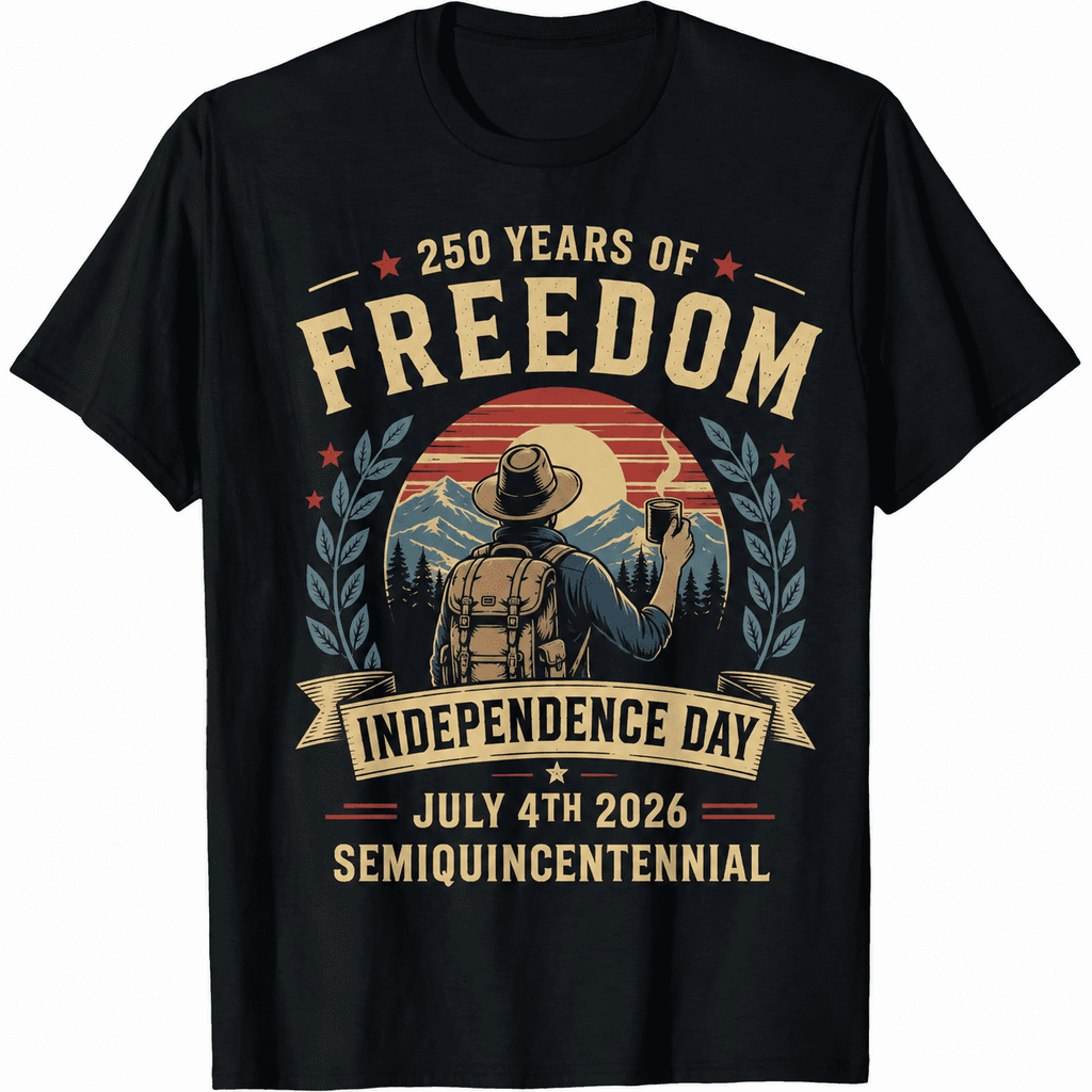 250 Years of Freedom Independence Day 2026 Outdoor T-Shirt, Patriotic USA July 4th Semiquincentennial Graphic Tee for Men Women
