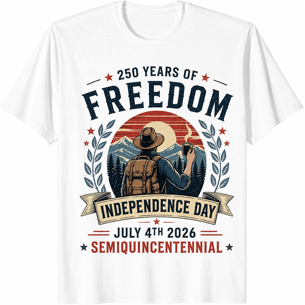 250 Years of Freedom Independence Day 2026 Outdoor T-Shirt, Patriotic USA July 4th Semiquincentennial Graphic Tee for Men Women