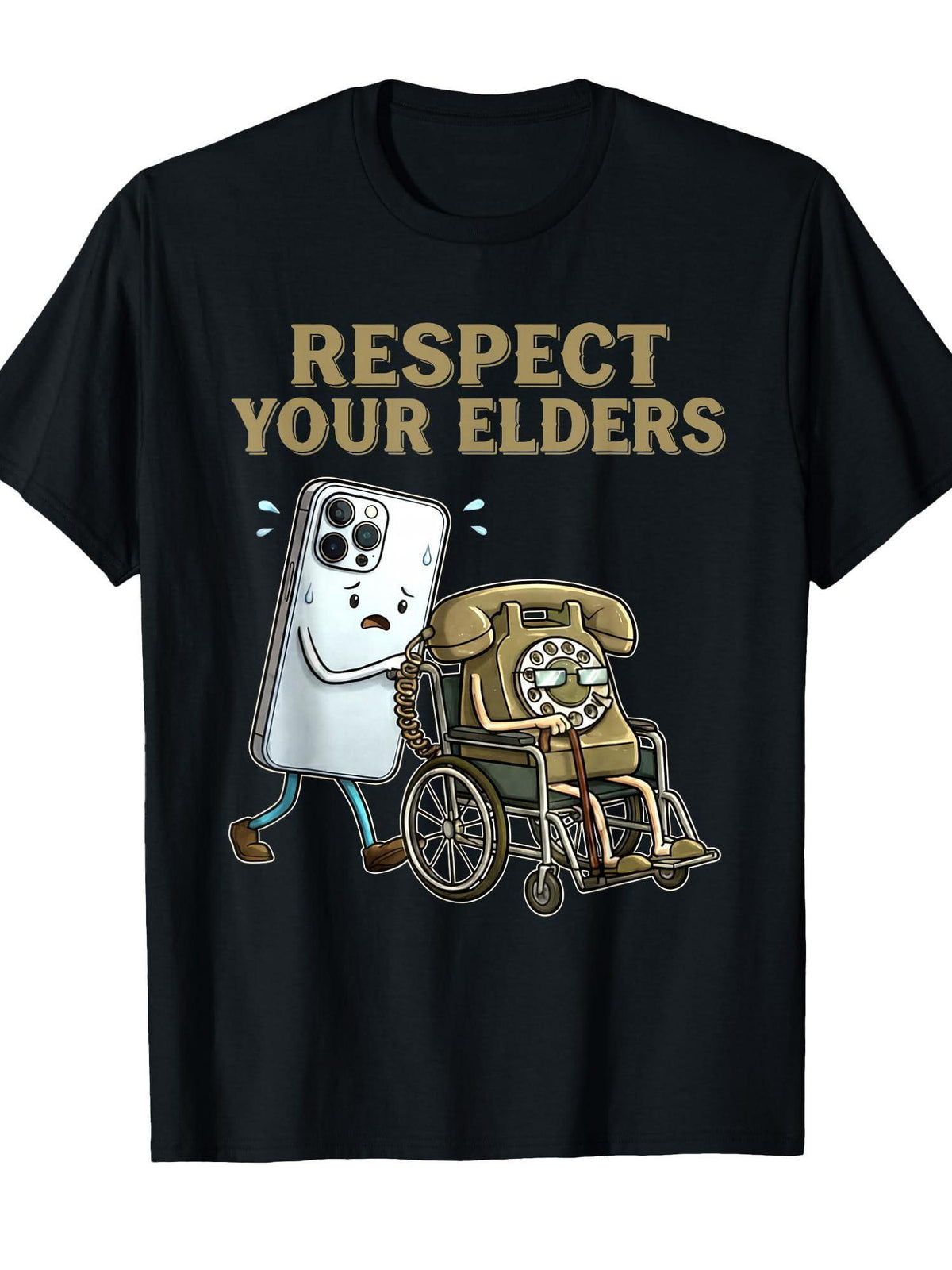 Respect Your Elders Vintage Graphic Tee for Men, Funny Smartphone Rotary Phone Short Sleeve T-Shirt, Retro Tech Casual Crew Neck Top for Tech Lover Gift