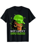 Not Lucky Simply Blessed Graphic Tee for Women, St Patricks Day Faith Quote Short Sleeve T-Shirt, Irish Shamrock Christian Crew Neck Top for Daily Wear