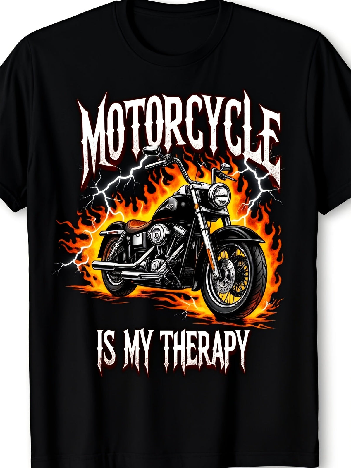 Motorcycle Is My Therapy Funny Cool Biker Graphic Tee for Men Women, Cute Rider Motorbike Short Sleeve T-Shirt, Casual Crew Neck Top for Motorcycle Lover Gift