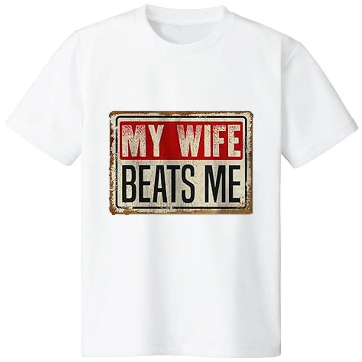 Cotton Short Sleeve T-Shirt Funny My Wife B*ats Me Shirt, American Flag Husband and Wife Shirts, Husband Shirt for Men, Father's Day Gift, Menswear Classic Casual Fabric Crewneck Shortsleeve
