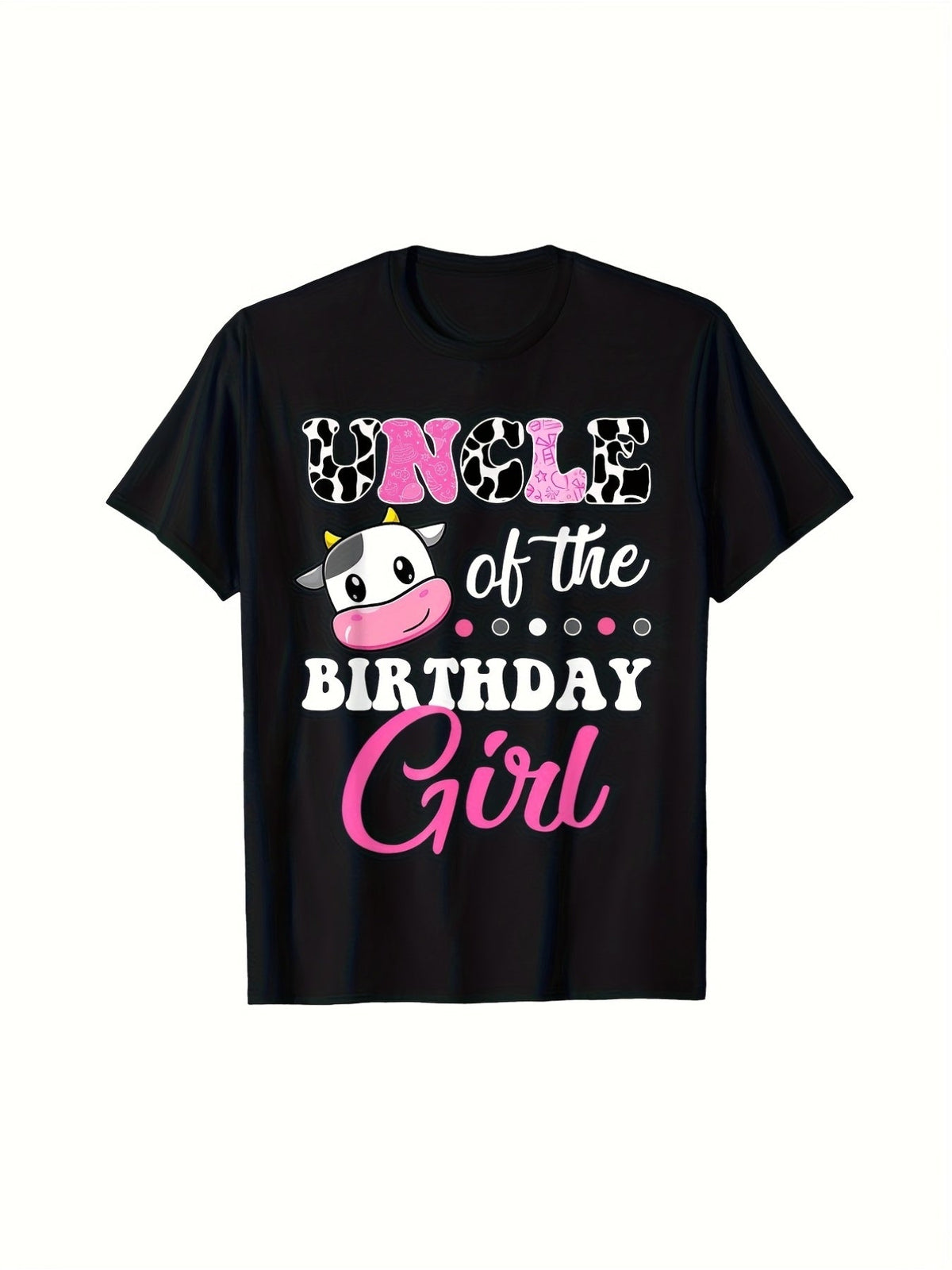 No Of The Birthday Girl Cow Print Graphic Tee for Women, Funny Birthday Party Short Sleeve T-Shirt, Casual Crew Neck Top with Cow Balloon Design