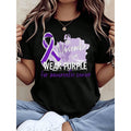 Women Casual Short Sleeve T Shirt In November We Wear Purple For Pancreatic Cancer Awareness Ribbon Graphic Digital Print Daily Wear