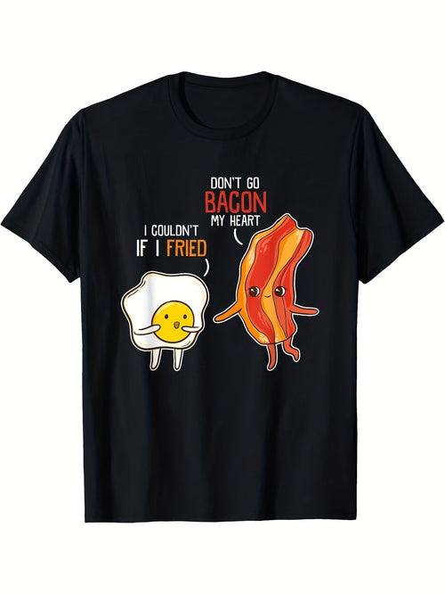 Don't Go Bacon My Heart Cute Funny Bacon And Egg Breakfast Pun Graphic Tee, Unisex Soft Cotton Crew Neck Top, All Season Breakfast Pun Tee, Casual Outfit for Food Lovers and Pun Fans