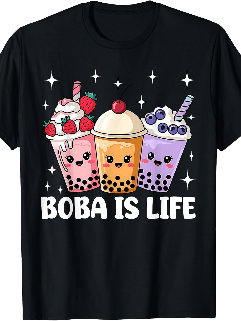 Boba Is Life Retro Bubble Tea Graphic Tee for Men Women, Kawaii Milk Tea Cup Print Short Sleeve T-Shirt, Casual Crew Neck Top for Boba Lover Gift
