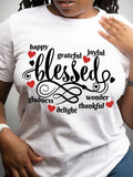 Women's Inspirational "Happy, Blessed, Grateful, Joyful, Wonderful" Quote T-Shirt - Casual Round Neck Short Sleeve Tee in Soft, Breathable & Fade-Resistant, Perfect for All Seasons