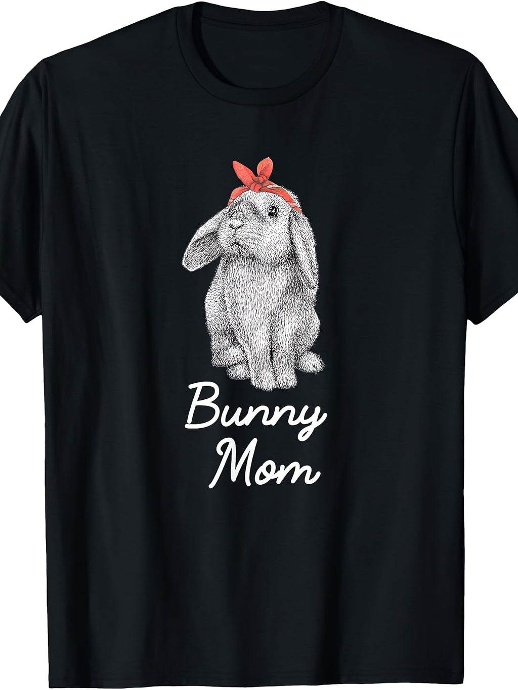 Lop Eared Bunny Mom Sketch Graphic T-Shirt, Unisex Soft Cotton Crew Neck Top, All Season Cute Pet Rabbit Tee, Casual Daily Outfit For Holland Lop And Bunny Owners