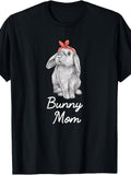 Lop Eared Bunny Mom Sketch Graphic T-Shirt, Unisex Soft Cotton Crew Neck Top, All Season Cute Pet Rabbit Tee, Casual Daily Outfit For Holland Lop And Bunny Owners