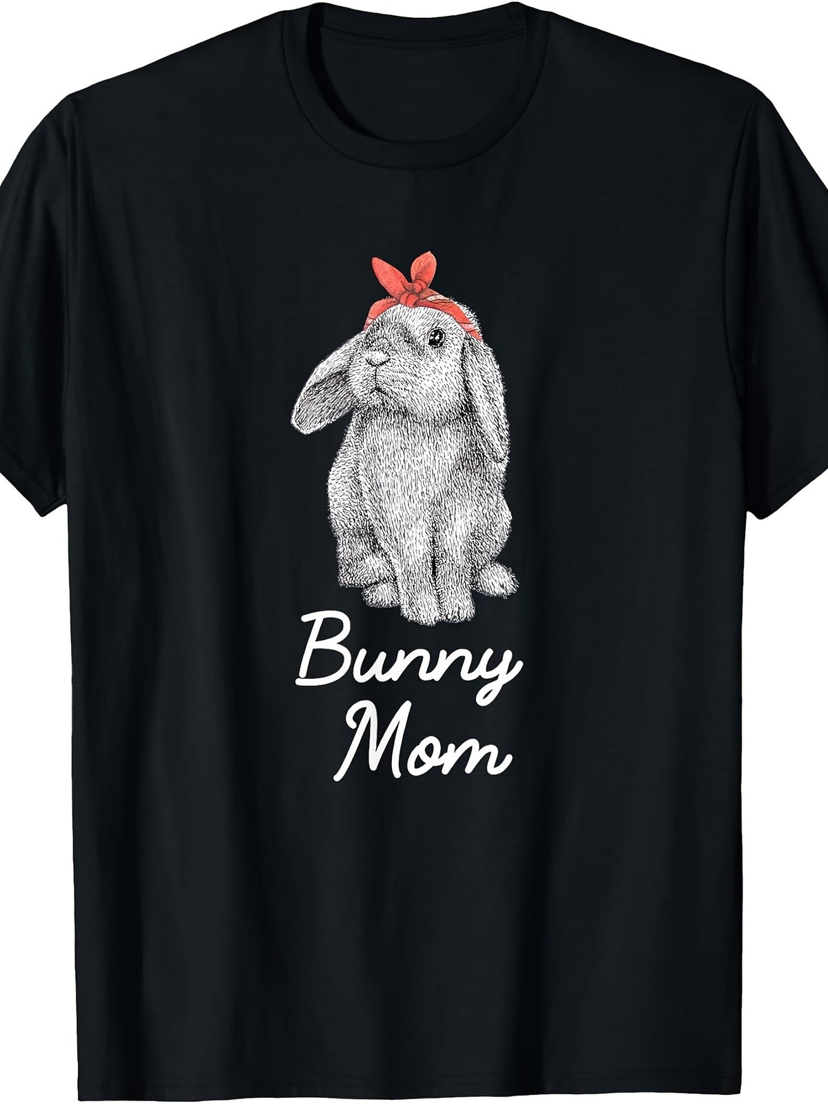 Lop Eared Bunny Mom Sketch Graphic T-Shirt, Unisex Soft Cotton Crew Neck Top, All Season Cute Pet Rabbit Tee, Casual Daily Outfit For Holland Lop And Bunny Owners
