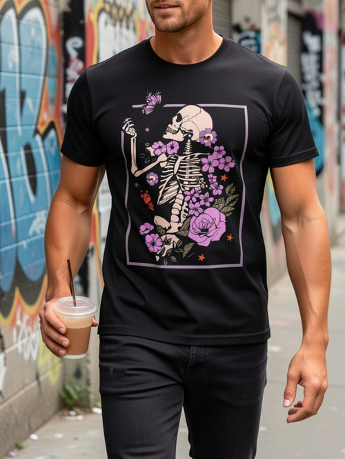 Dry Bones Come To Life Floral Skeleton Graphic T-Shirt, Unisex Cotton Crew Neck Short Sleeve Tee, Inspirational Faith Novelty Shirt, Religious Scripture Gift For Men And Women