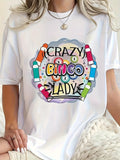 Crazy Bingo Lady Fun Game Night Graphic Tee for Men Women, Cute Bingo Player Short Sleeve T-Shirt, Casual Crew Neck Top for Bingo Lover Gift