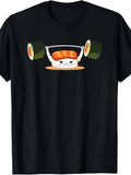 Funny Cute Weightlifting Salmon Sushi Graphic T-Shirt, Unisex Soft Cotton Crew Neck Top, All Season Funny Gym Tee, Casual Workout Outfit for Fitness Fans and Japanese Sushi Lovers