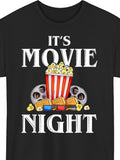 It's Movie Ticket Night Funny Film Lover Graphic Tee for Men Women, Cute Cinema Popcorn Short Sleeve T-Shirt, Casual Crew Neck Top for Movie Night Gift