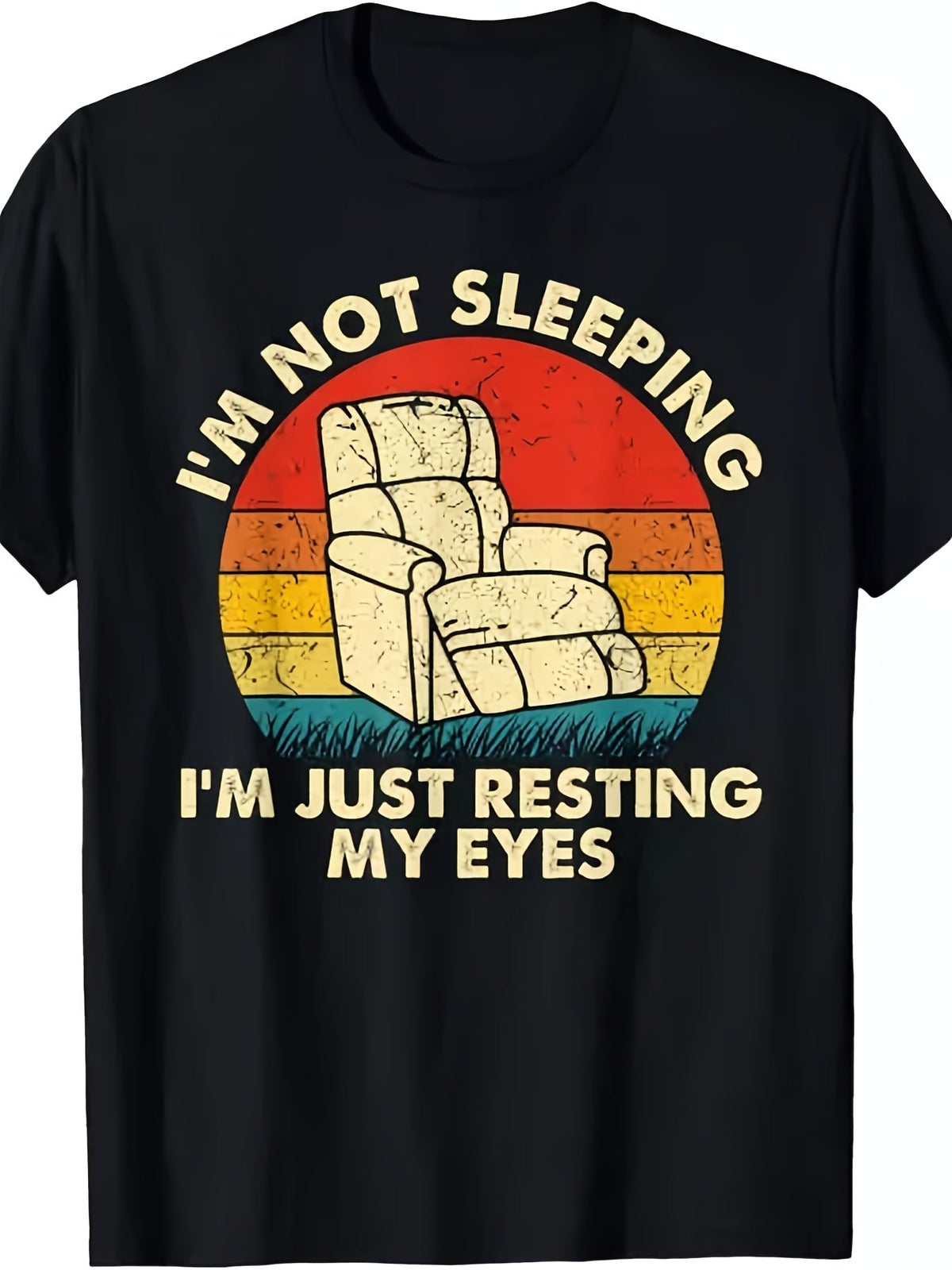 I'm Not Sleeping I'm Just Resting My Eyes Vintage Recliner Chair Graphic Short Sleeve T-Shirt, Unisex Crew Neck Cotton Tee, All Season Funny Dad joke Humor Top, Novelty Birthday Gift For Dads