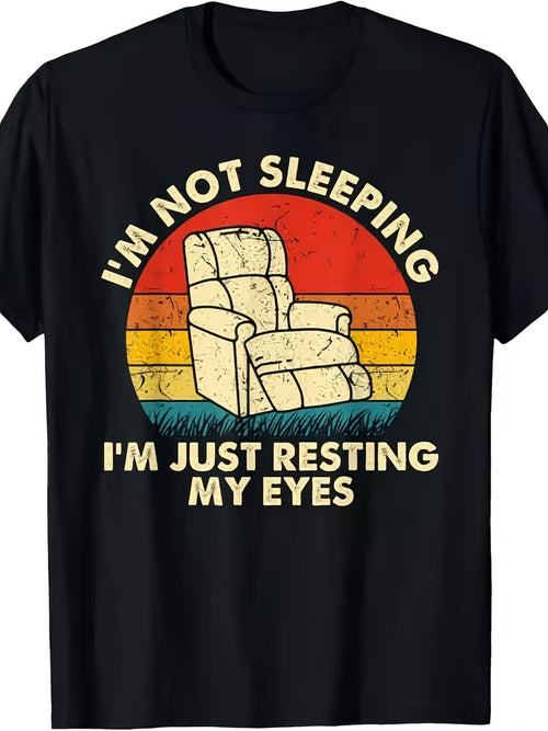 I'm Not Sleeping I'm Just Resting My Eyes Vintage Recliner Chair Graphic Short Sleeve T-Shirt, Unisex Crew Neck Cotton Tee, All Season Funny Dad joke Humor Top, Novelty Birthday Gift For Dads