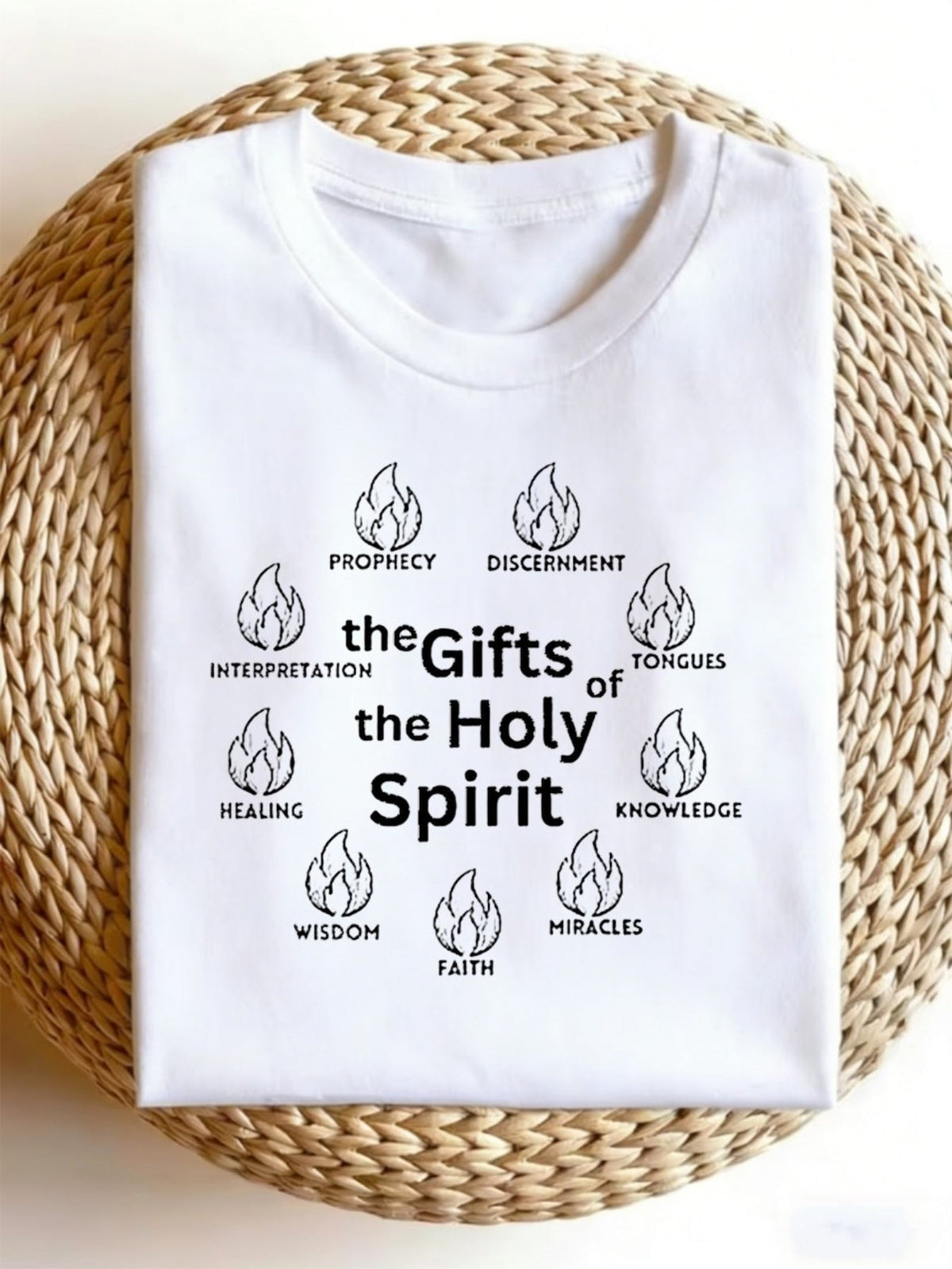 Holy Spirit Nine Spiritual Gifts Flame Unisex T-Shirt, All Season Faith Inspired Graphic Top, Simple Christian Wear For Worship And Daily Casual Life