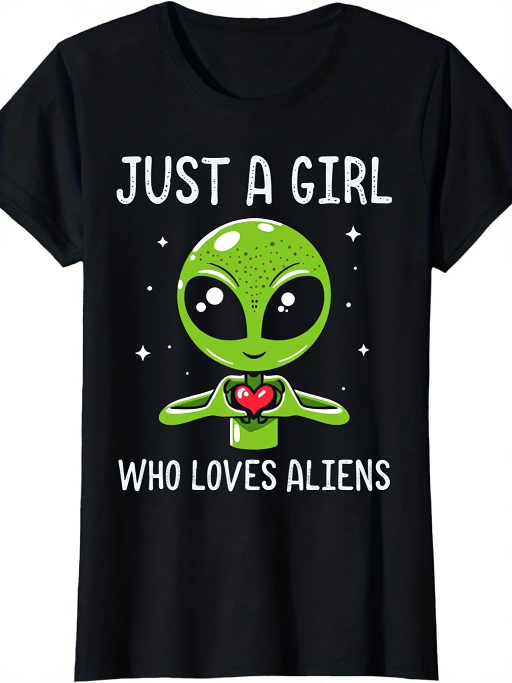 Unisex Retro Alien Graphic T-Shirt - Just A Girl Who Loves Aliens Funny Space Graphic Tee for Men Women, Cute UFO Sci Fi Short Sleeve T-Shirt, Casual Crew Neck Top for Alien Lover Gift