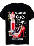 Retro Floral Wine Camera Girls Trip Graphic Tee, All Season Short Sleeve Shirt, Fun Vacation Gift, Casual Top for Bachelorette Party and Women Travel Group