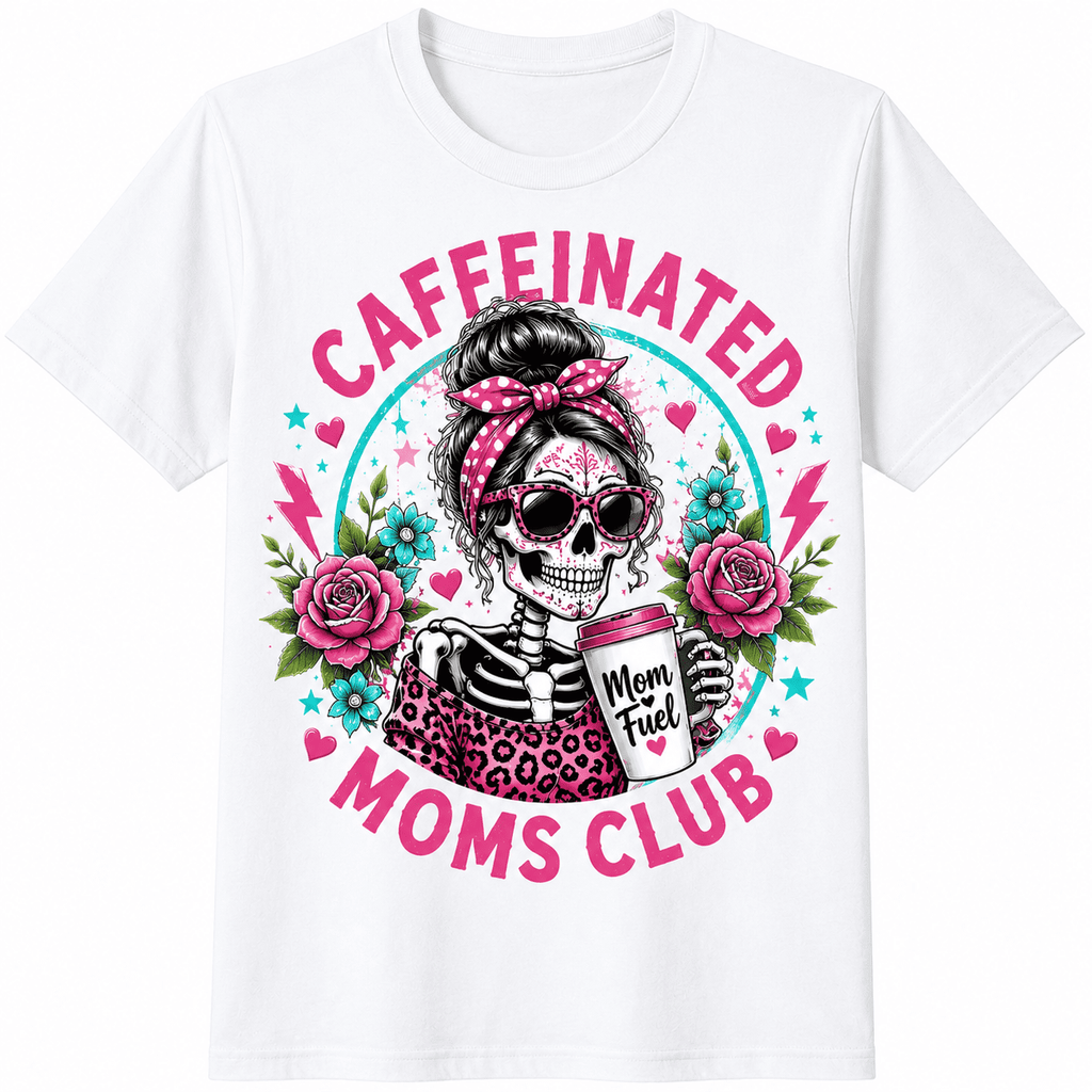Caffeinated Moms Club Funny Coffee Mom Shirt for Women, Mama Graphic Tee, Mom Life T-Shirt, Cute Mother's Day Gift for Mom, Trendy Casual Short Sleeve Graphic Top