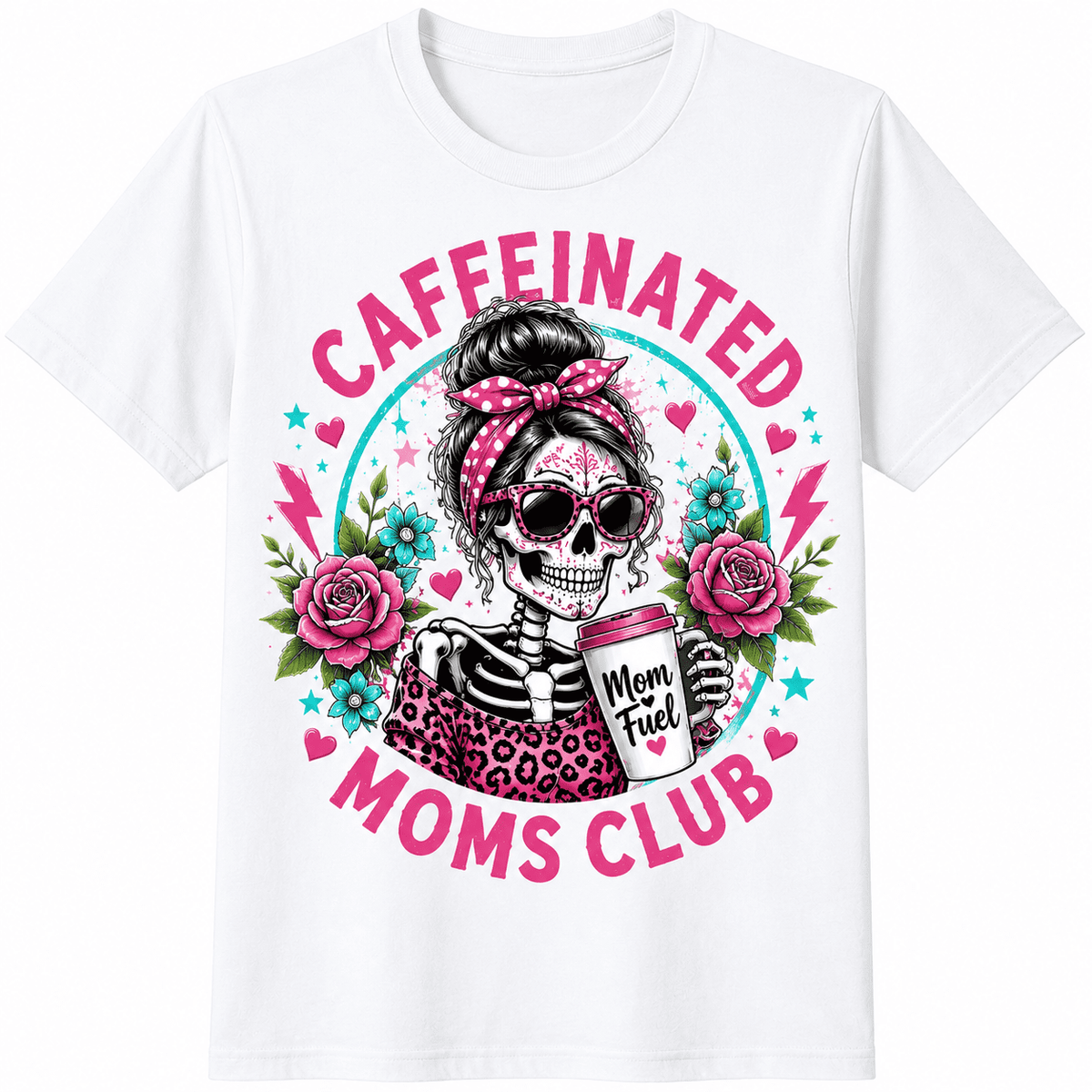 Caffeinated Moms Club Funny Coffee Mom Shirt for Women, Mama Graphic Tee, Mom Life T-Shirt, Cute Mother's Day Gift for Mom, Trendy Casual Short Sleeve Graphic Top