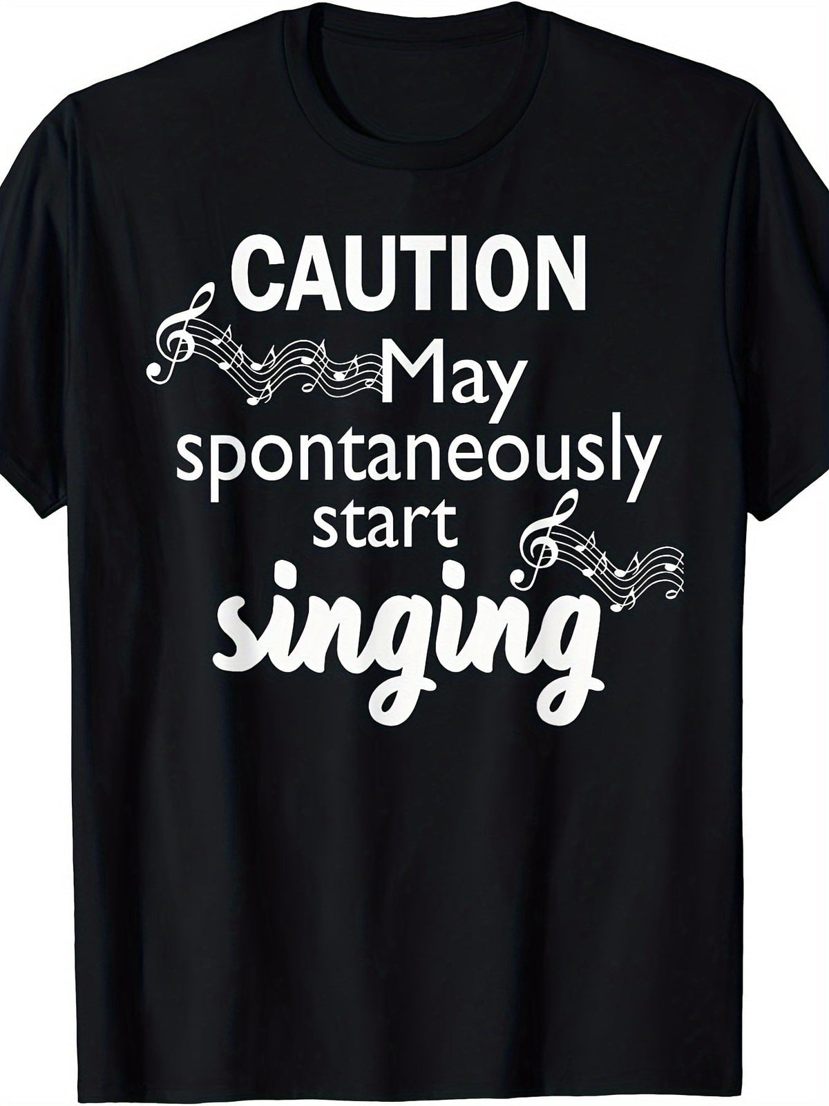 Caution May Spontaneously Start Singing Funny Music Lover Graphic Tee for Men Women, Singer Songwriter Short Sleeve T-Shirt, Casual Crew Neck Top for Musician Gift