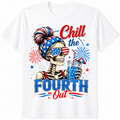 Chill The Fourth Out Skeleton Patriotic T-Shirt Funny 4th of July Graphic Tee for Men Women USA Independence Day Skull Sunglasses Fireworks American Flag Party Casual Short Sleeve Gift Top