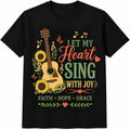 Christian Faith T-Shirt for Women, Inspirational Graphic Tee with Guitar and Sunflower, Faith Hope Grace Shirt, Religious Music Lover Top, Spiritual Gift for Women