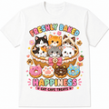 Cute Cat Bakery Graphic T-Shirt for Women, Kawaii Cat Cafe Donut Tee, Adorable Cartoon Kitten Dessert Shirt, Cat Lover Casual Short Sleeve Top