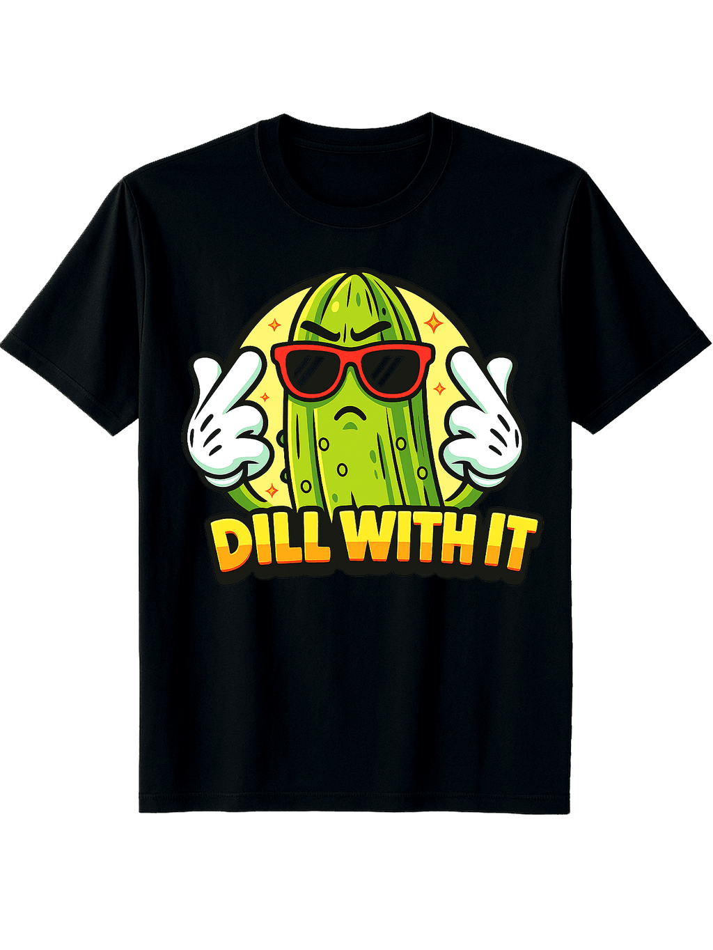 Dill With It Funny Pickle Graphic Tee for Men Women, Cute Cartoon Cucumber Short Sleeve T-Shirt, Casual Humor Crew Neck Top for Food Lover Summer Gift