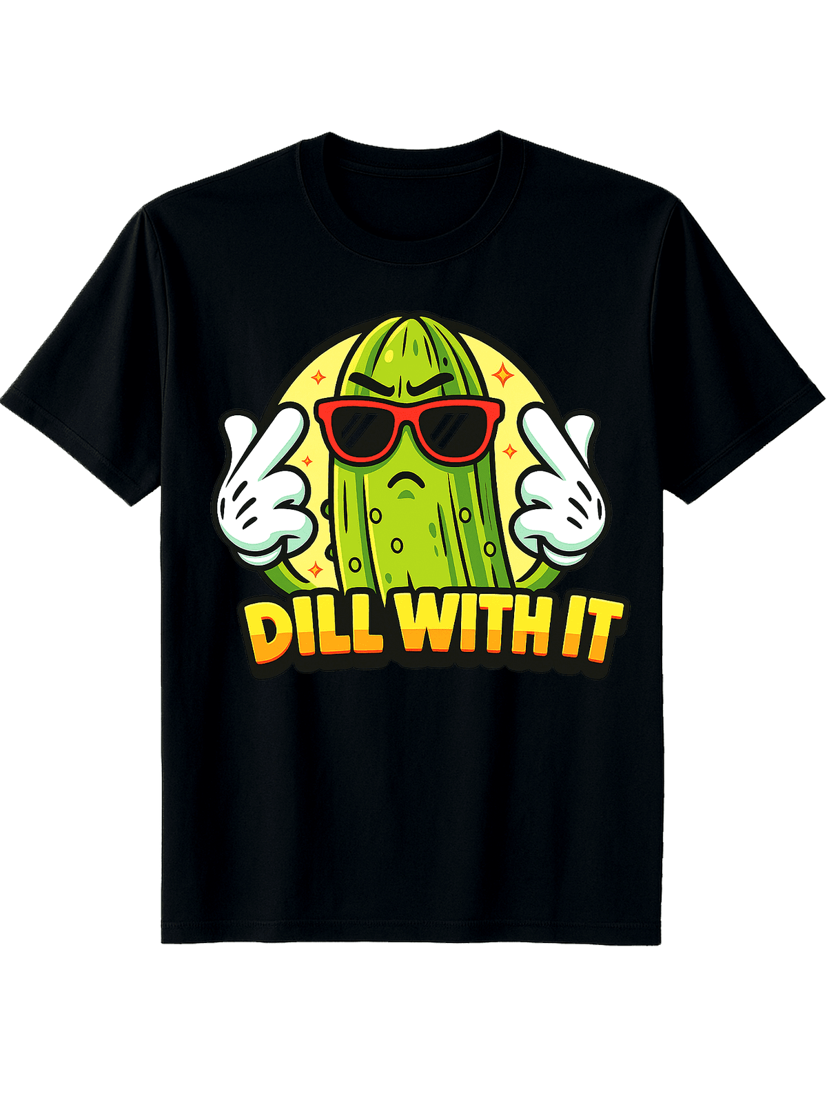 Dill With It Funny Pickle Graphic Tee for Men Women, Cute Cartoon Cucumber Short Sleeve T-Shirt, Casual Humor Crew Neck Top for Food Lover Summer Gift