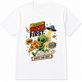 Funny Alien Pizza Graphic T-Shirt for Men Women, Retro Comic Space Pizza Tee, Sci-Fi UFO Cartoon Graphic Shirt, Casual Short Sleeve Top