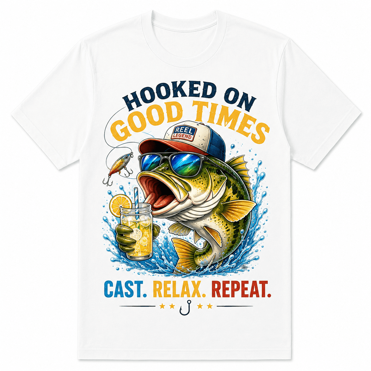 Funny Fishing Beer T-Shirt for Men, Vintage Cartoon Fish with Sunglasses Graphic Tee, Fisherman Humor Graphic Shirt, Casual Summer Short Sleeve Crew Neck Gift for Dad Anglers