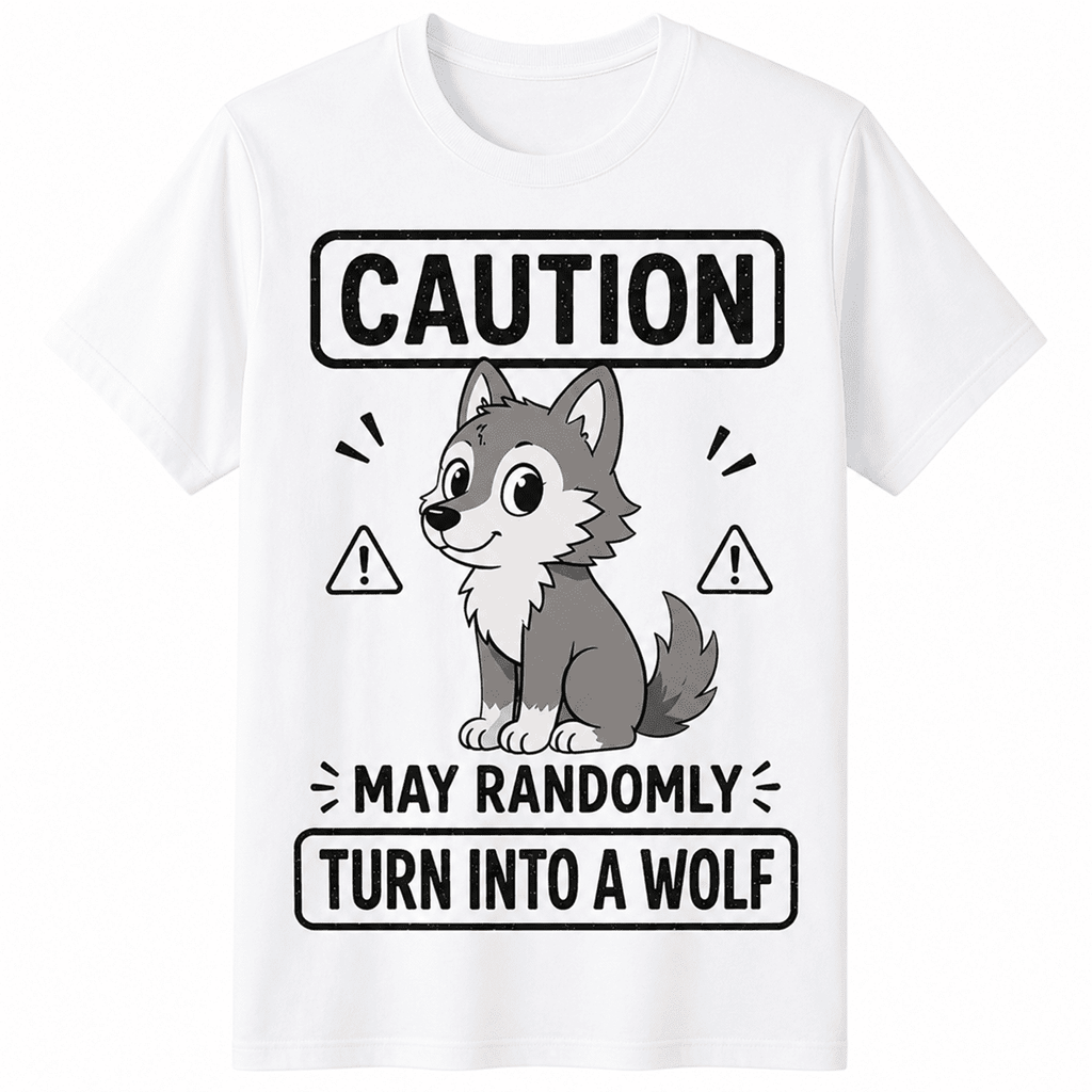 Funny Wolf Shirt for Men Women, Cute Cartoon Wolf Graphic Tee, Caution May Randomly Turn Into A Wolf T-Shirt, Wolf Lover Gift, Animal Lover Humor Shirt